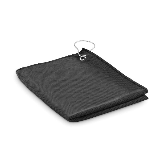 Branded RPET golf towel with hook clip