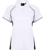 Finden + Hales Ladies Performance Piped Polo Shirt White/Black/Black