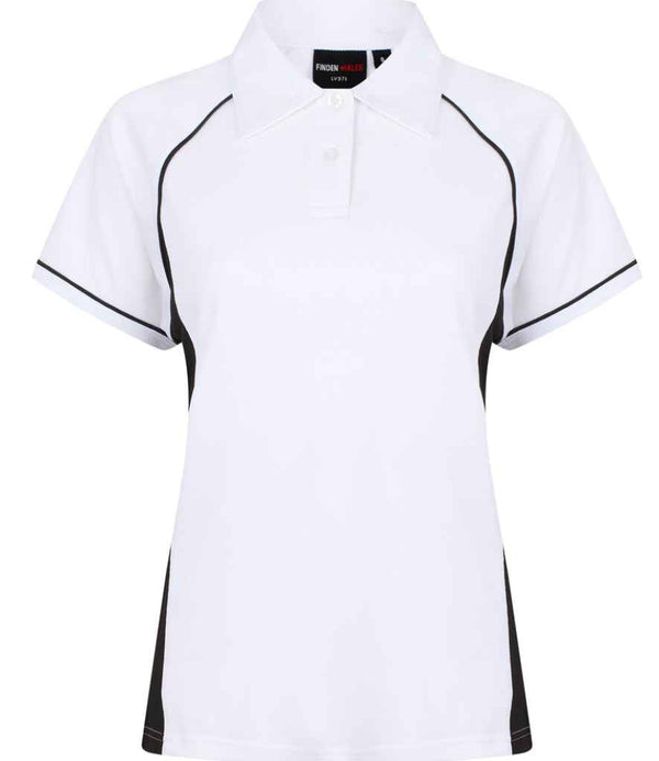 Finden + Hales Ladies Performance Piped Polo Shirt White/Black/Black