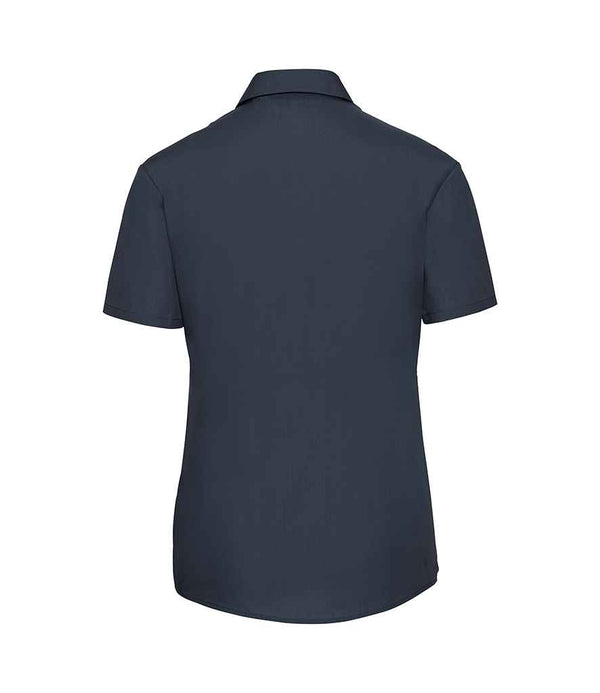 Russell Collection Ladies Short Sleeve Easy Care Poplin Shirt French Navy