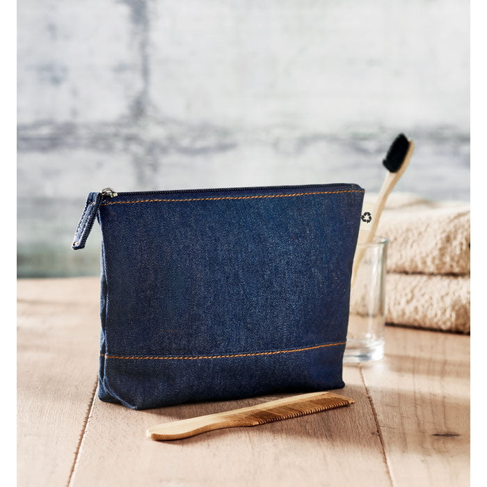 Recycled denim cosmetic pouch