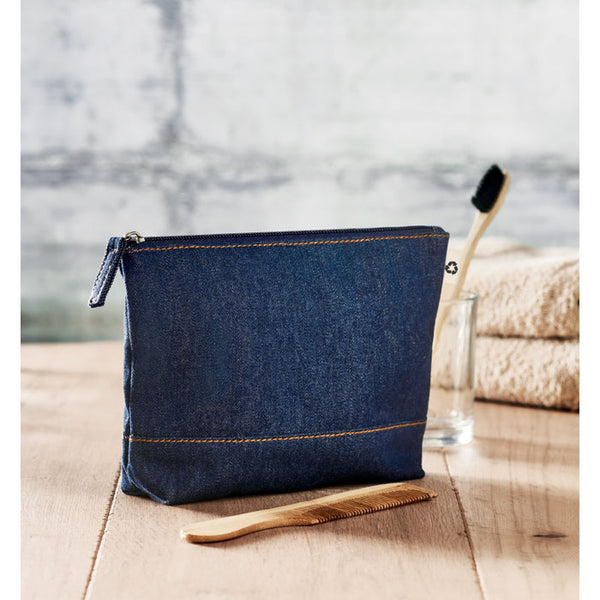 Branded Recycled denim cosmetic pouch