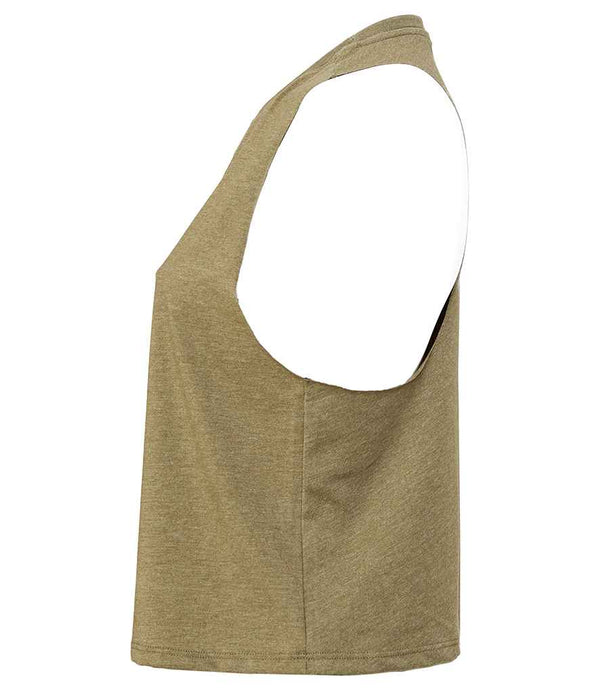 Bella Ladies Racer Back Cropped Tank Top Heather Olive