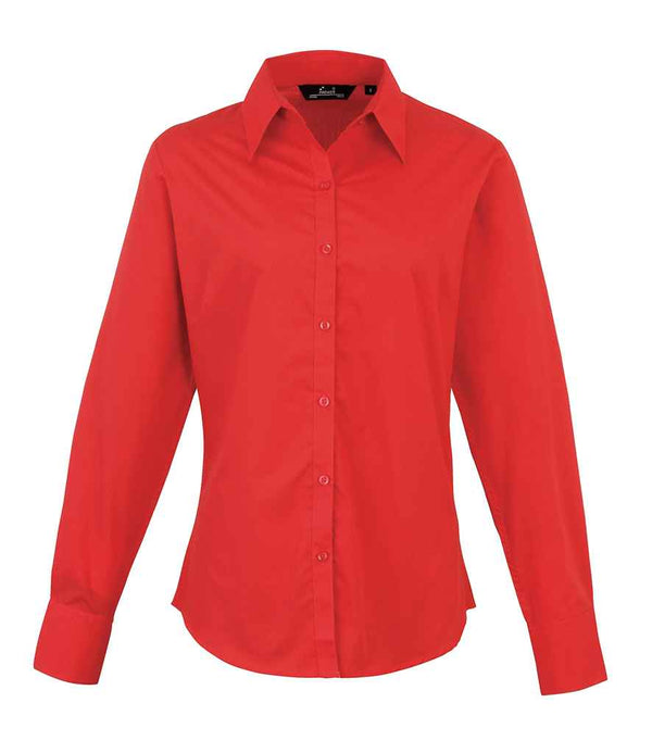 Premier Ladies Long Sleeve Poplin Blouse Red