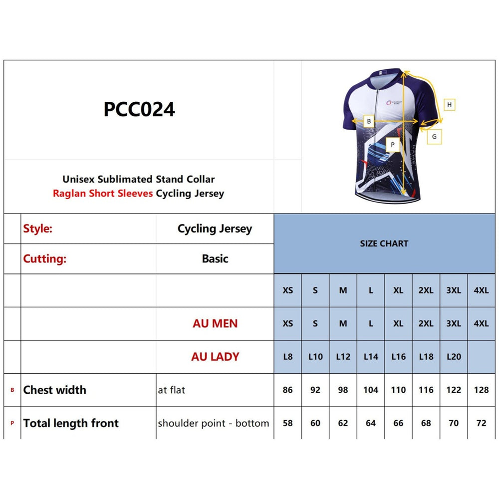 Raglan Unisex Sublimated Stand Collar Short Sleeves Cycling Jersey - 150gsm