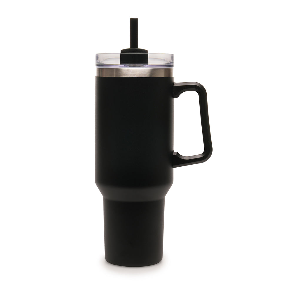 Everest BLACK Stainless Steel Mug with Straw and Handle - 1182ml