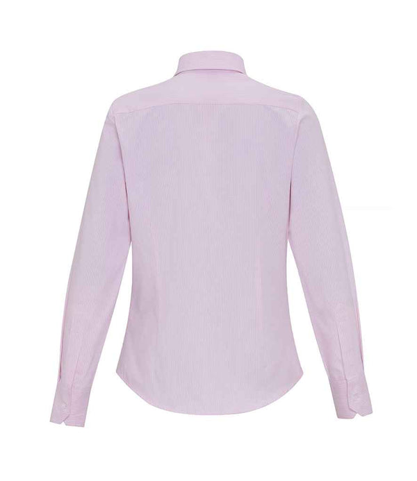 Premier Ladies Long Sleeve Striped Oxford Shirt White/Pink