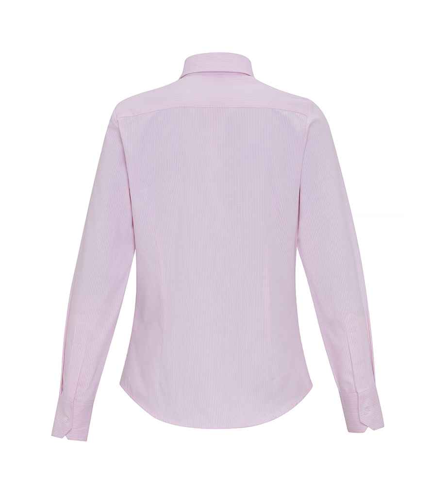 Premier Ladies Long Sleeve Striped Oxford Shirt White/Pink