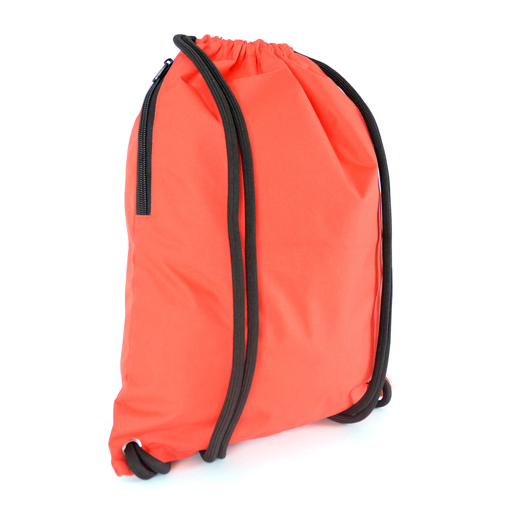 Branded 300D polyester drawstring bag with Thick cord and Side zip pocket