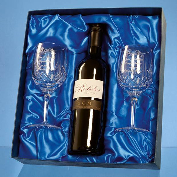 Branded Double Goblet Gift Set with a 75cl Bottle of Red Wine