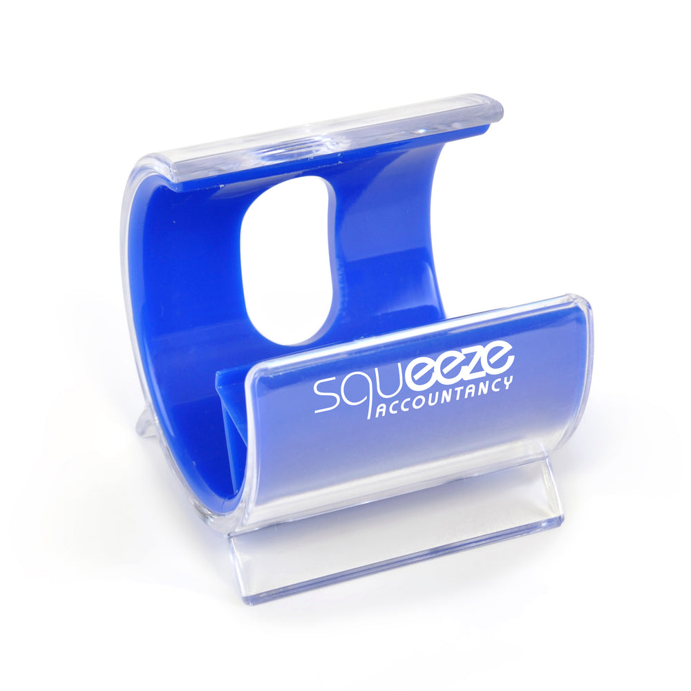 Branded Turbo Desk Phone Holder. Solid Colour Inner Plastic + Clear Cover