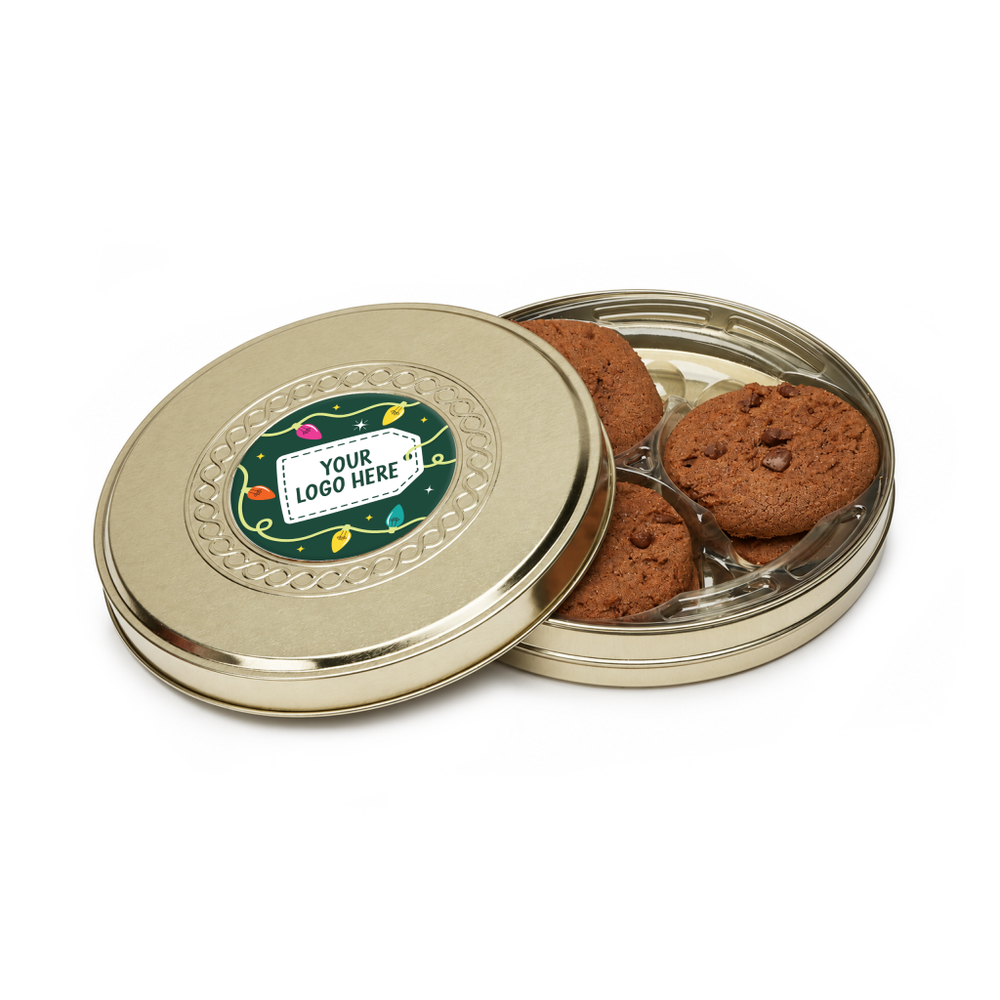 Branded Gold Tin of Belgian Chocolate Cookies