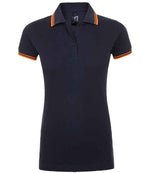 SOL'S Ladies Pasadena Tipped Cotton Piqué Polo Shirt French Navy/Neon Orange