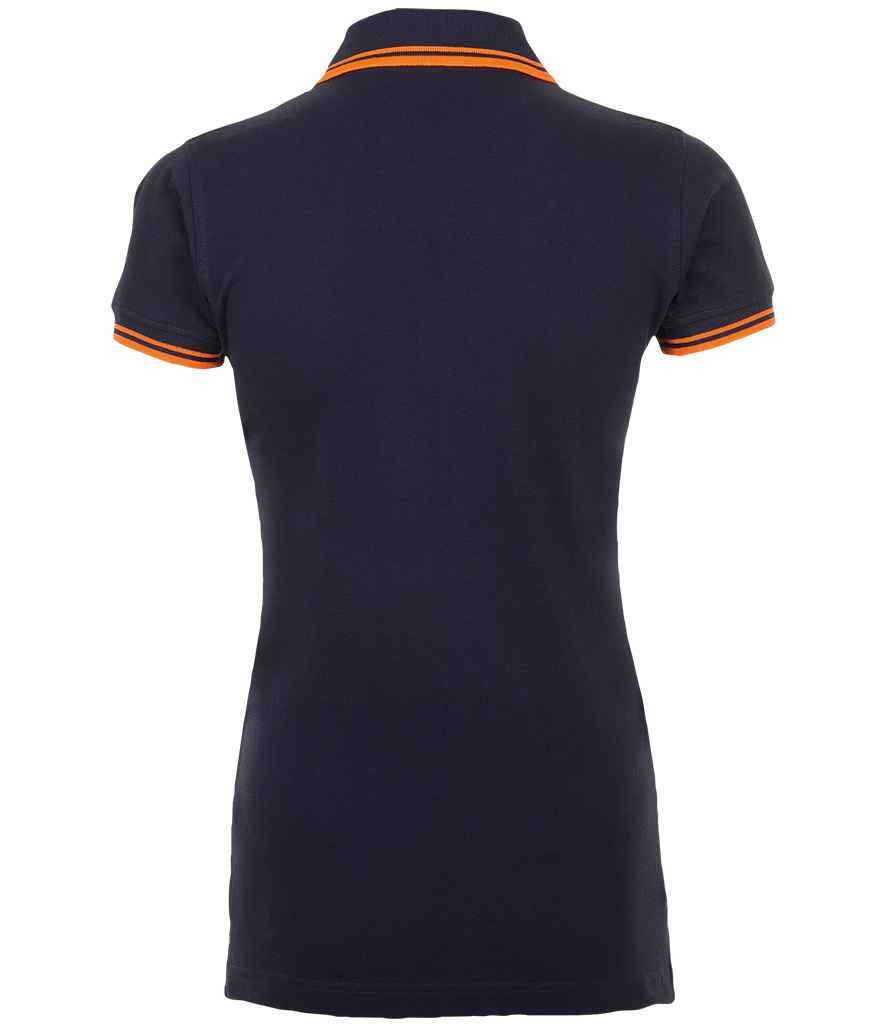 SOL'S Ladies Pasadena Tipped Cotton Piqué Polo Shirt French Navy/Neon Orange