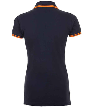 SOL'S Ladies Pasadena Tipped Cotton Piqué Polo Shirt French Navy/Neon Orange