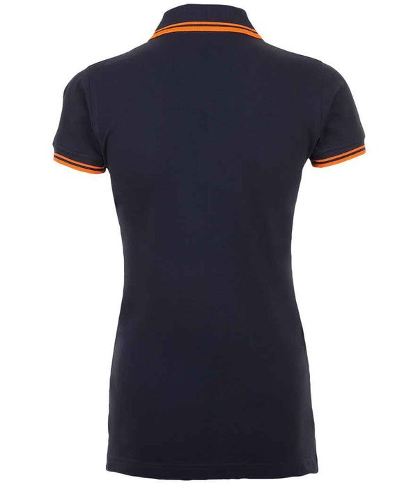 SOL'S Ladies Pasadena Tipped Cotton Piqué Polo Shirt French Navy/Neon Orange