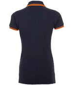 SOL'S Ladies Pasadena Tipped Cotton Piqué Polo Shirt French Navy/Neon Orange