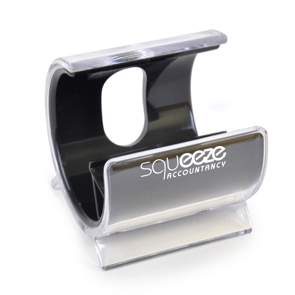 Branded Turbo Desk Phone Holder. Solid Colour Inner Plastic + Clear Cover