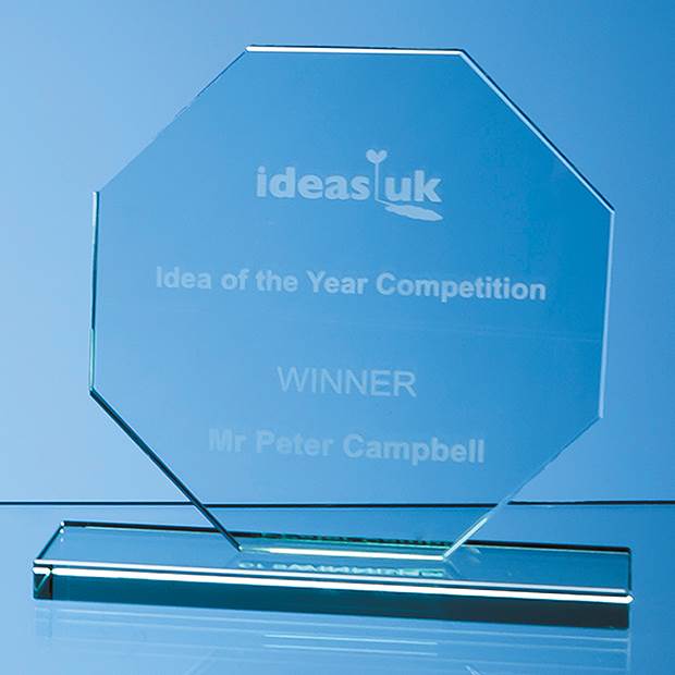 Branded 10cm x 10cm x 12mm Jade Glass Octagon Award