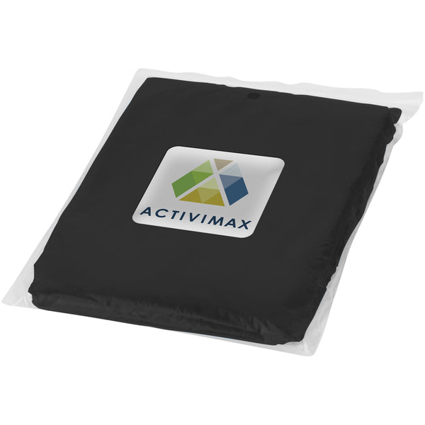 Branded Ziva disposable rain poncho with storage pouch