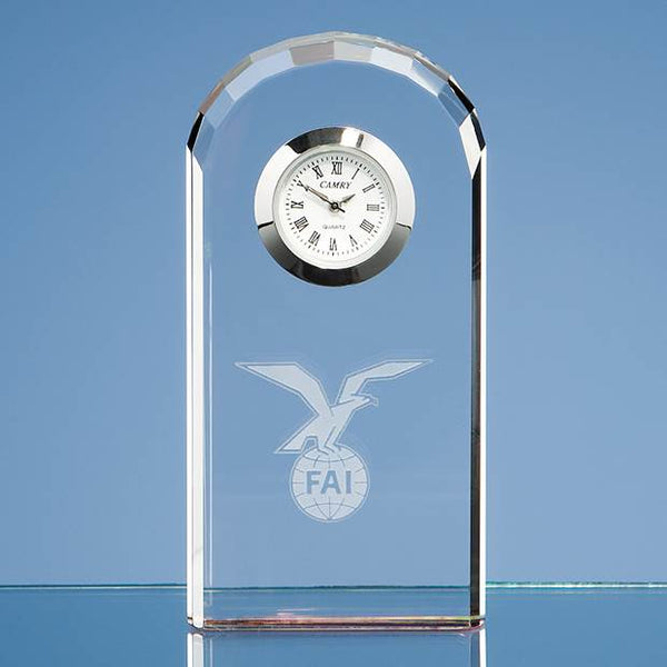 Branded 10cm Optical Crystal Bevelled Arch Clock