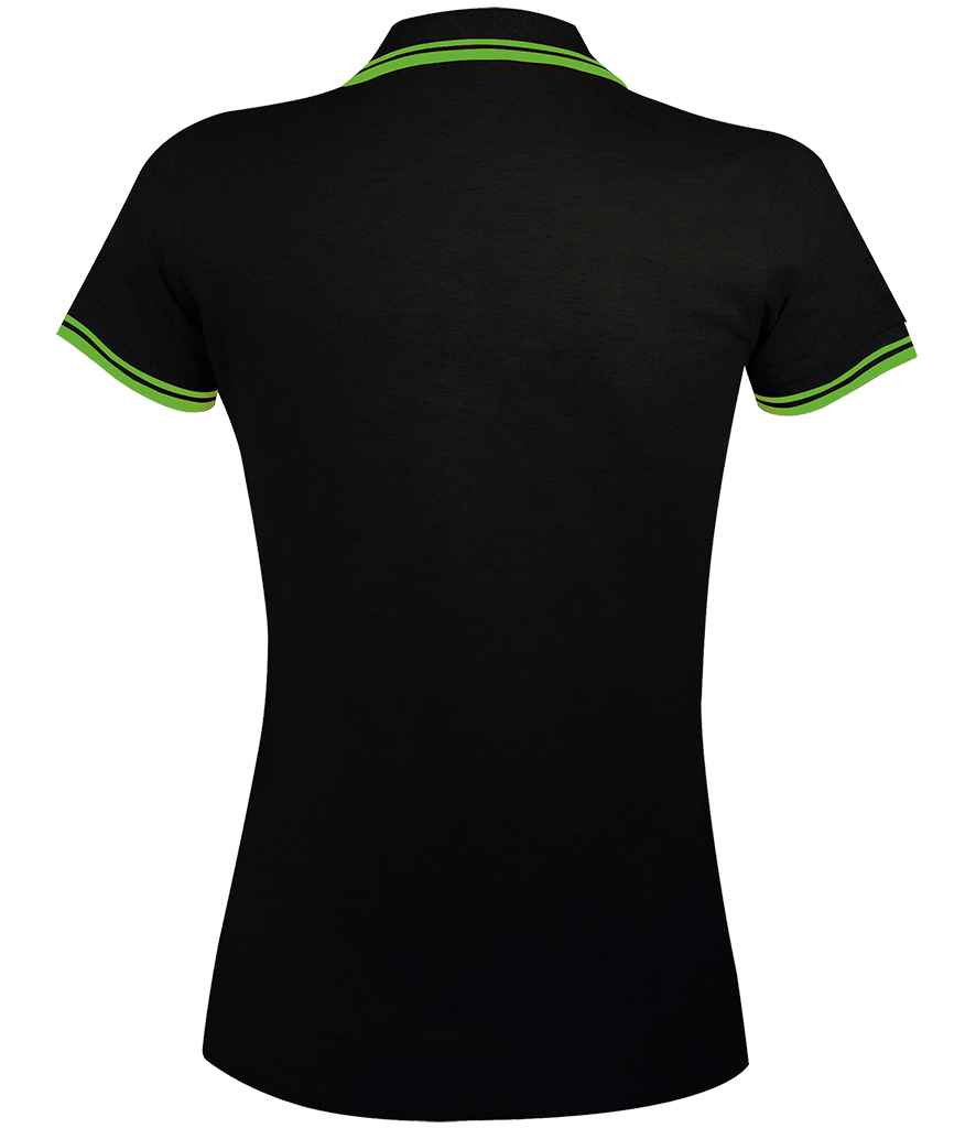 SOL'S Ladies Pasadena Tipped Cotton Piqué Polo Shirt Black/Lime Green