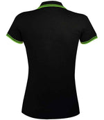 SOL'S Ladies Pasadena Tipped Cotton Piqué Polo Shirt Black/Lime Green