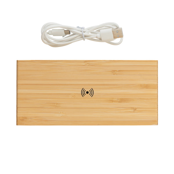 Branded Bamboo alarm clock with 5W wireless charger