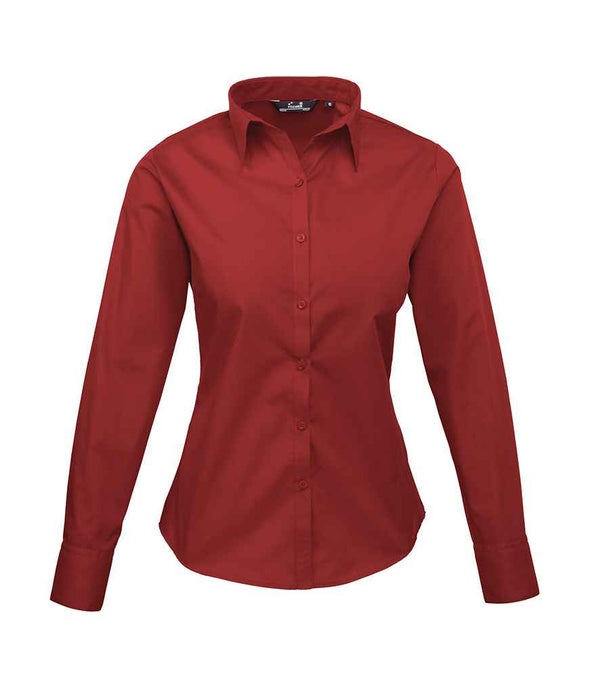 Premier Ladies Long Sleeve Poplin Blouse Burgundy