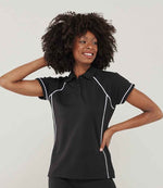 Finden + Hales Ladies Performance Piped Polo Shirt Black/White