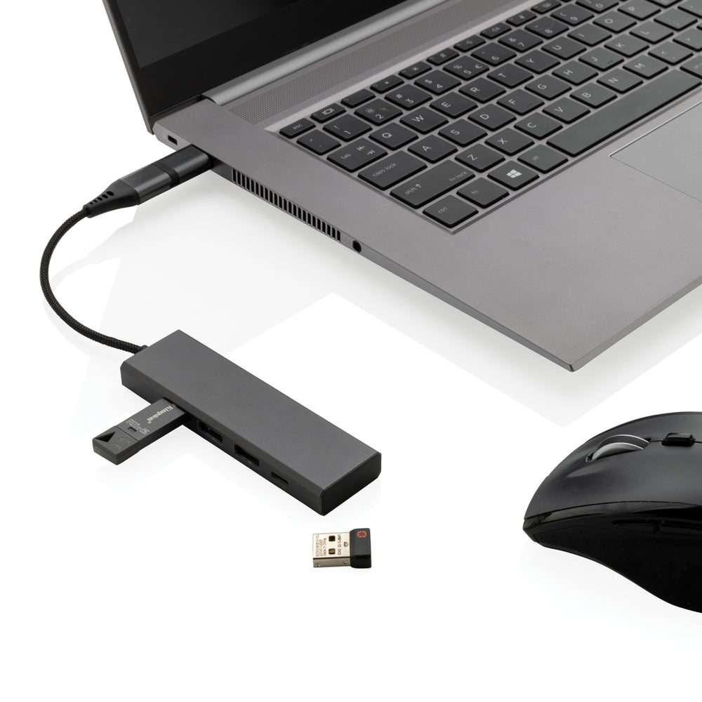 Branded Terra RCS recycled aluminium hub with 3 USB ports
