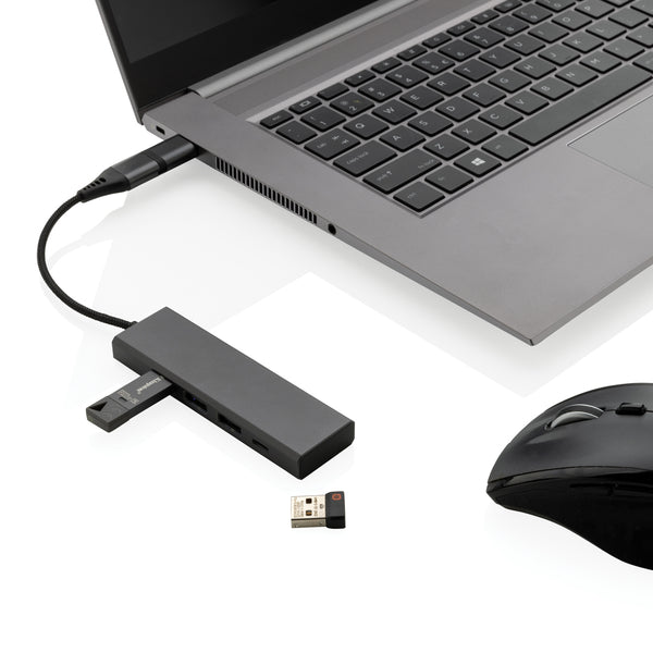 Branded Terra RCS recycled aluminium hub with 3 USB ports
