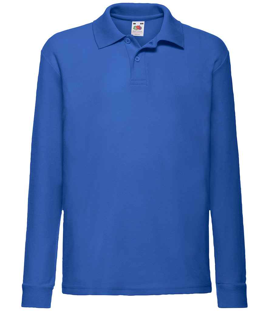 Fruit of the Loom Kids Long Sleeve Poly/Cotton Piqué Polo Shirt Royal Blue