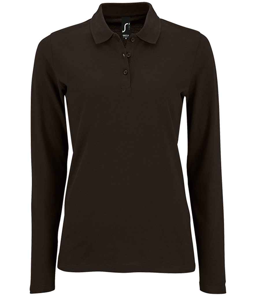 SOL'S Ladies Perfect Long Sleeve Piqué Polo Shirt Black