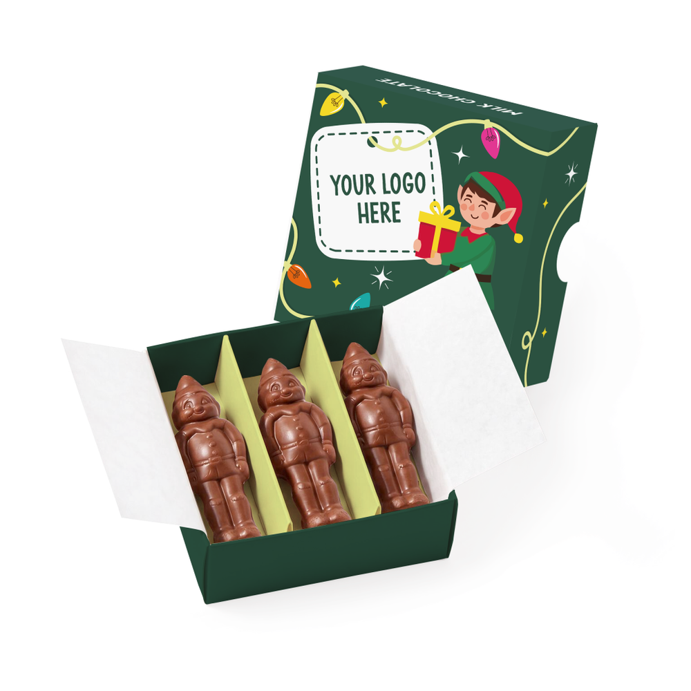 Branded Treat Box with a Trio of Elves