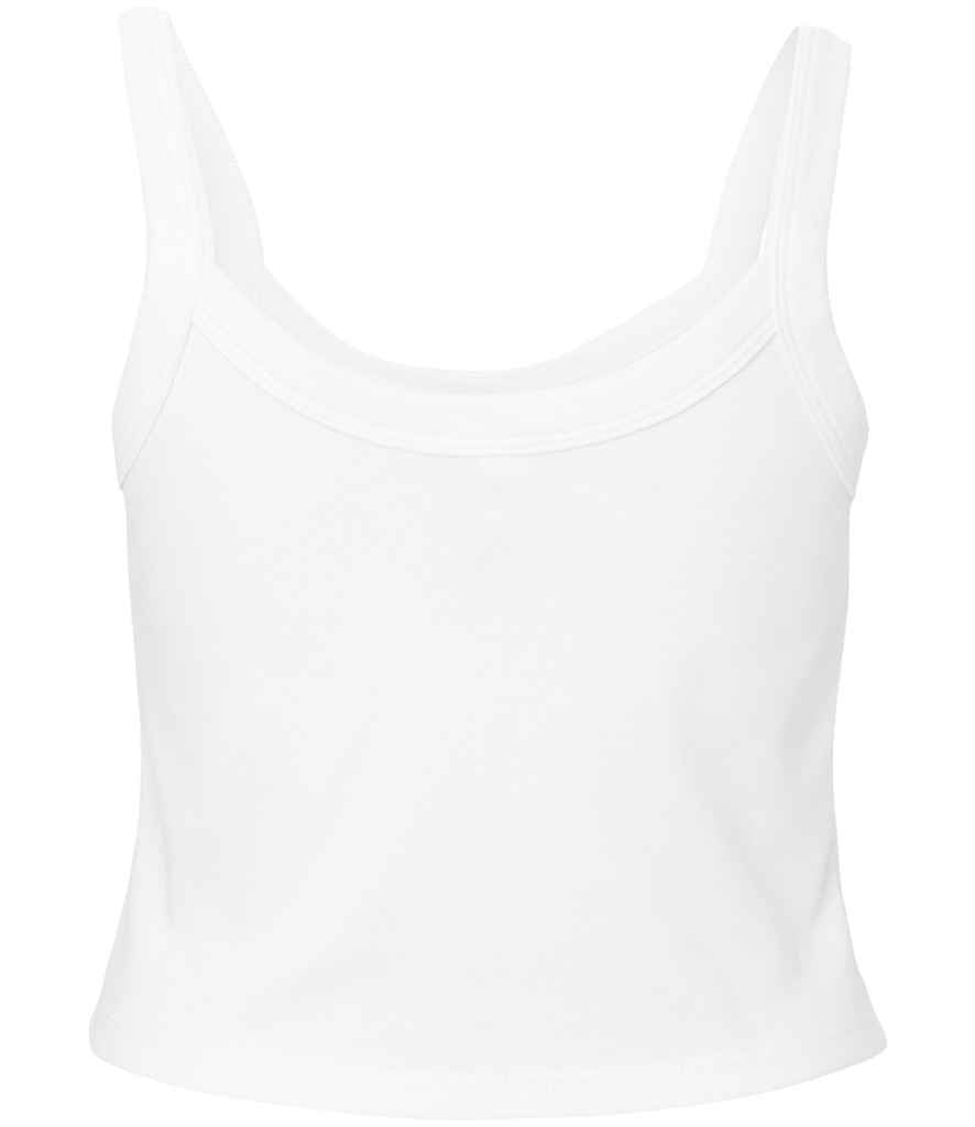 Bella Ladies Micro Rib Spaghetti Strap Tank Top Solid White Blend