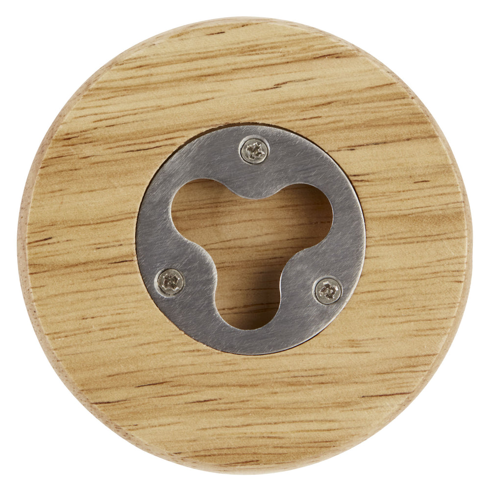 Branded Scoll wooden coaster with bottle opener