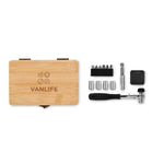 Branded 13 piece tool set, bamboo case