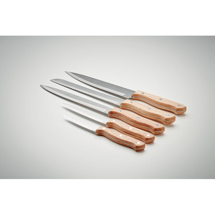 Branded 5 piece knife set in base