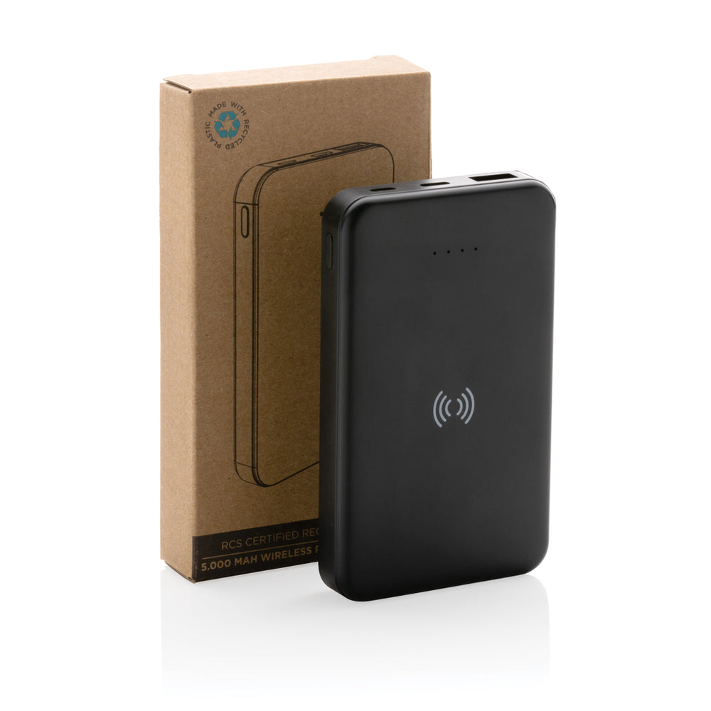Branded RCS recycled plastic 5.000 mAh 5W wireless powerbank