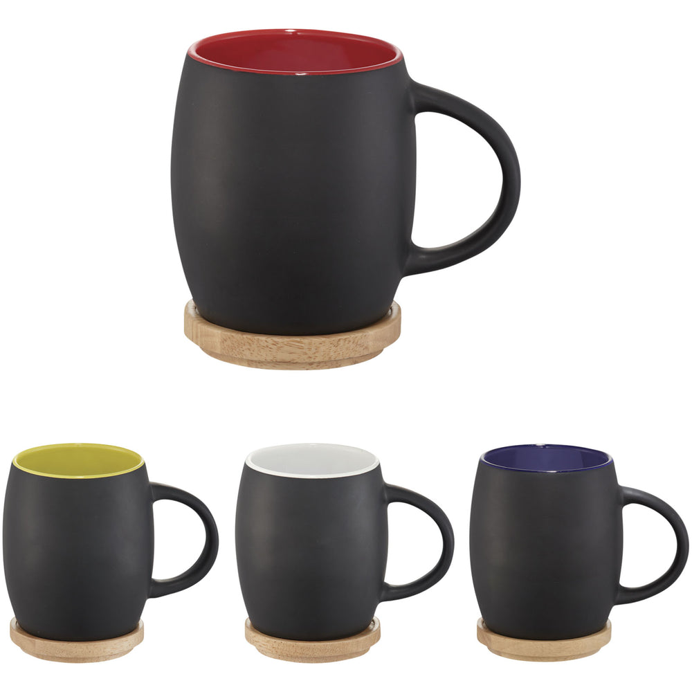 Hearth 400 ml ceramic mug with wooden coaster/lid