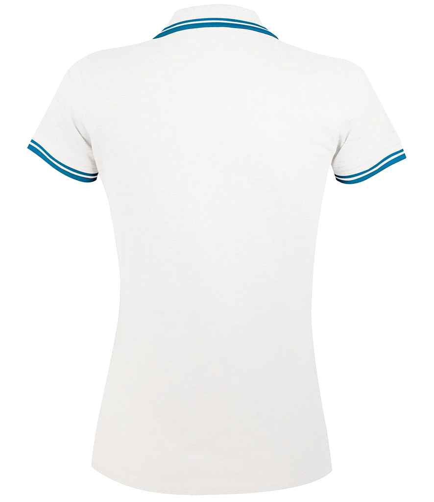 SOL'S Ladies Pasadena Tipped Cotton Piqué Polo Shirt White/Aqua
