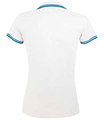 SOL'S Ladies Pasadena Tipped Cotton Piqué Polo Shirt White/Aqua