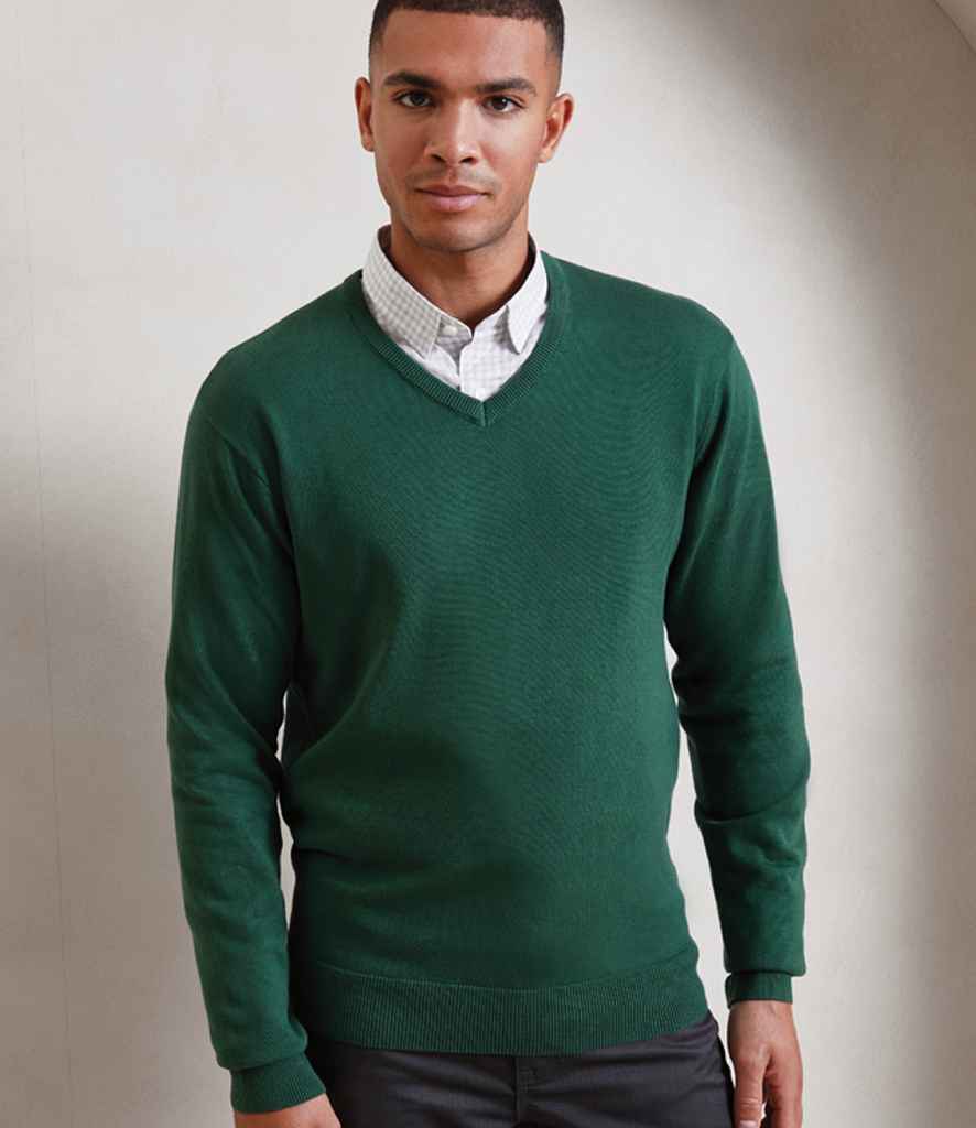 Premier Knitted Cotton Acrylic V Neck Sweater Bottle Green