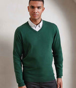 Premier Knitted Cotton Acrylic V Neck Sweater Bottle Green