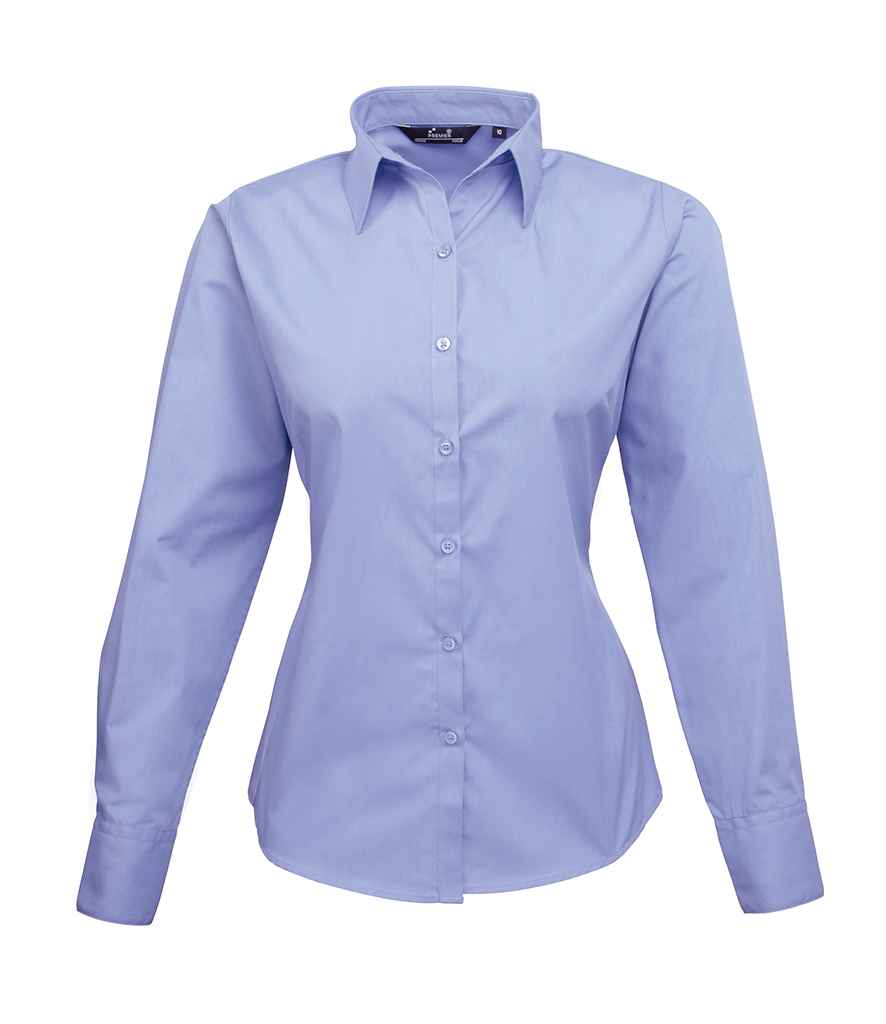 Premier Ladies Long Sleeve Poplin Blouse Mid Blue