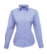 Premier Ladies Long Sleeve Poplin Blouse Mid Blue