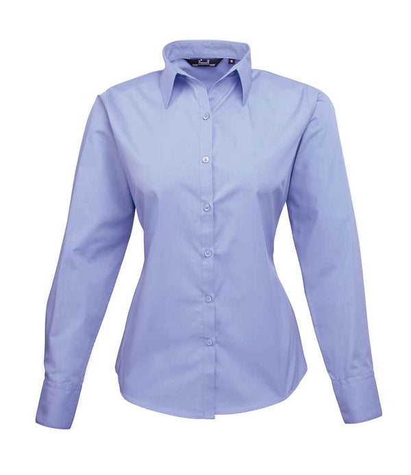 Premier Ladies Long Sleeve Poplin Blouse Mid Blue