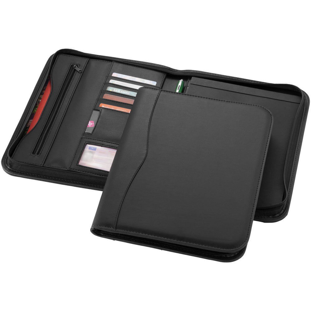Branded Ebony A4 zippered portfolio