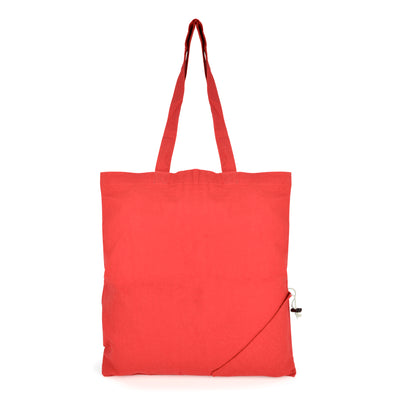 4oz cotton shopper. Foldable into corner pocket. Plastic Toggle